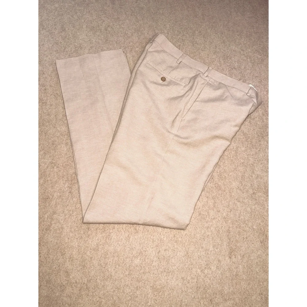 Cubavera Mens Beige Linen Blend Flat Front Dress Pants Tan 34x34 Straight Leg